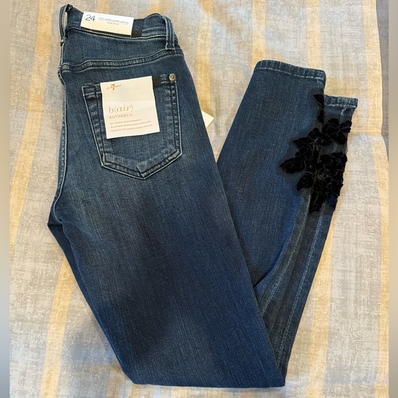 Seven never worn high waist ankle skinny size 24 Jean dark black suede lace leg - Picture 2 of 4